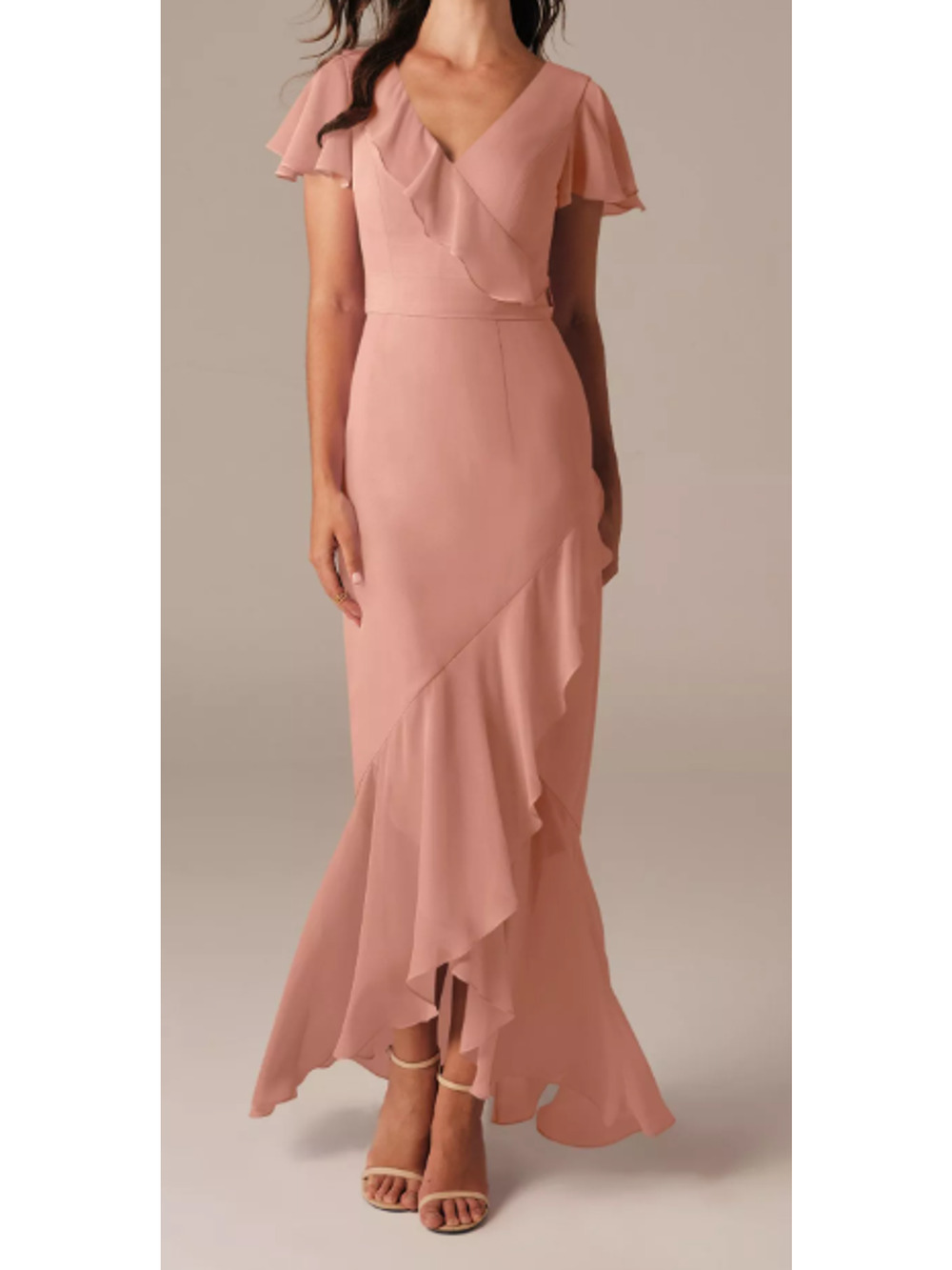 AW BRIDAL SZ 2 XS rose pink chiffon Celia bridesmaid party maxi dress NEW 0B4